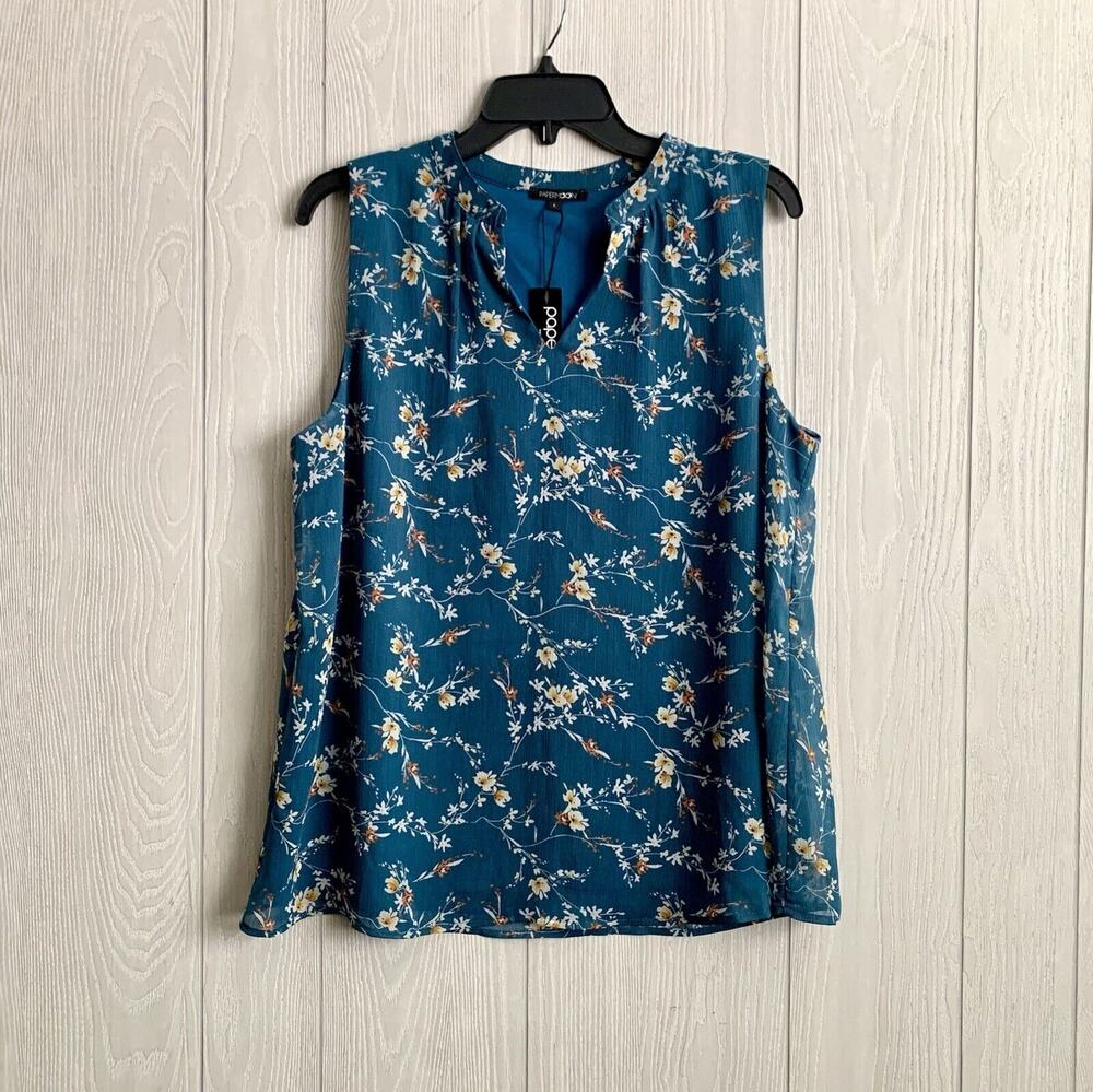 Papermoon Blue Floral Sleeveless Top Large NWT